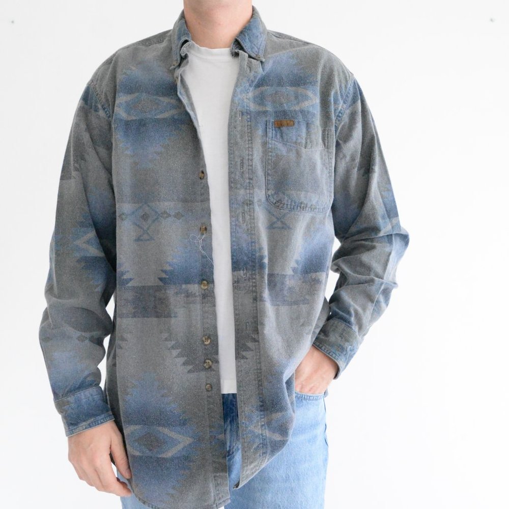 Woolrich Camo Print 100% Cotton Button Down Shirt Size Large